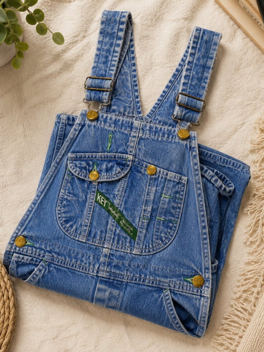 KEY Imperial Vintage Denim Overalls Mens 34x29 Blue Bib Workwear Carpenter Farm - Picture 6 of 8